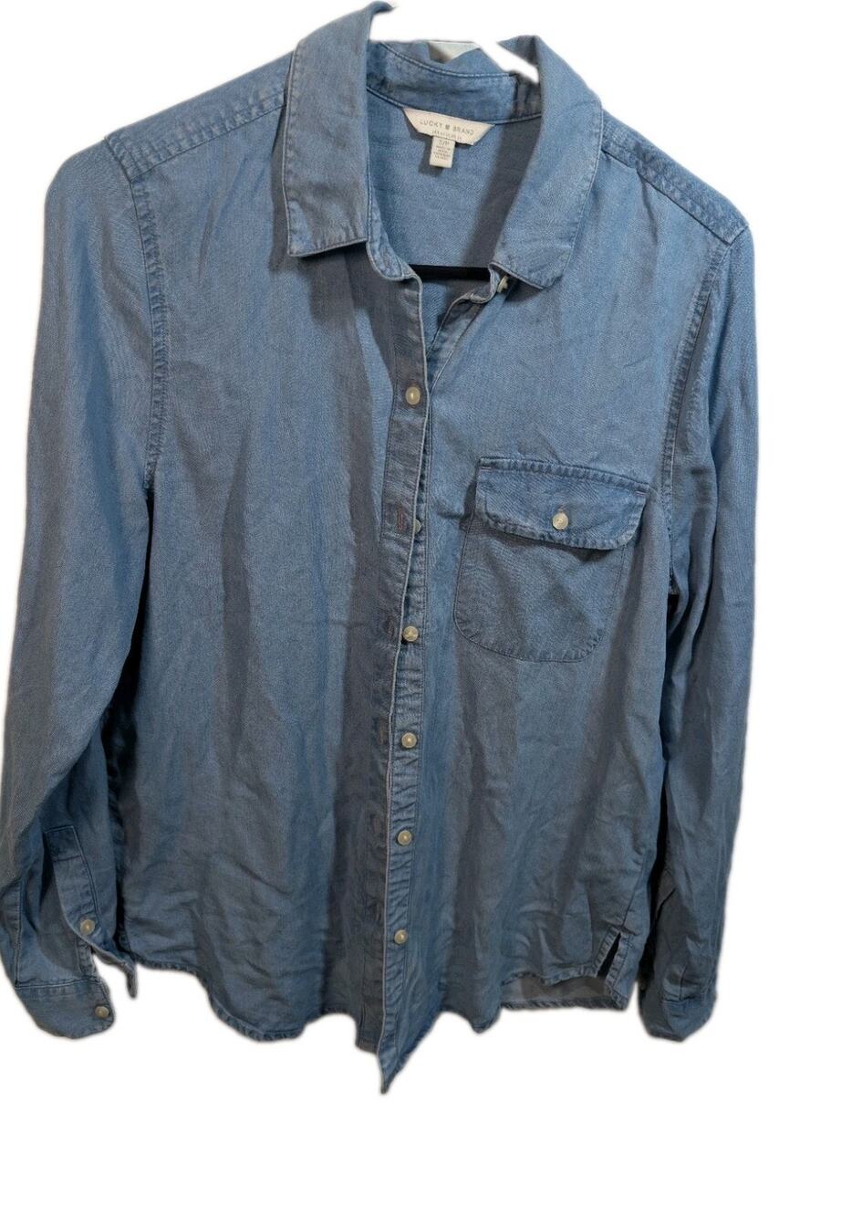 Lucky Brand Chambray Button Down Shirt Size Small Women's Blue Denim Work
